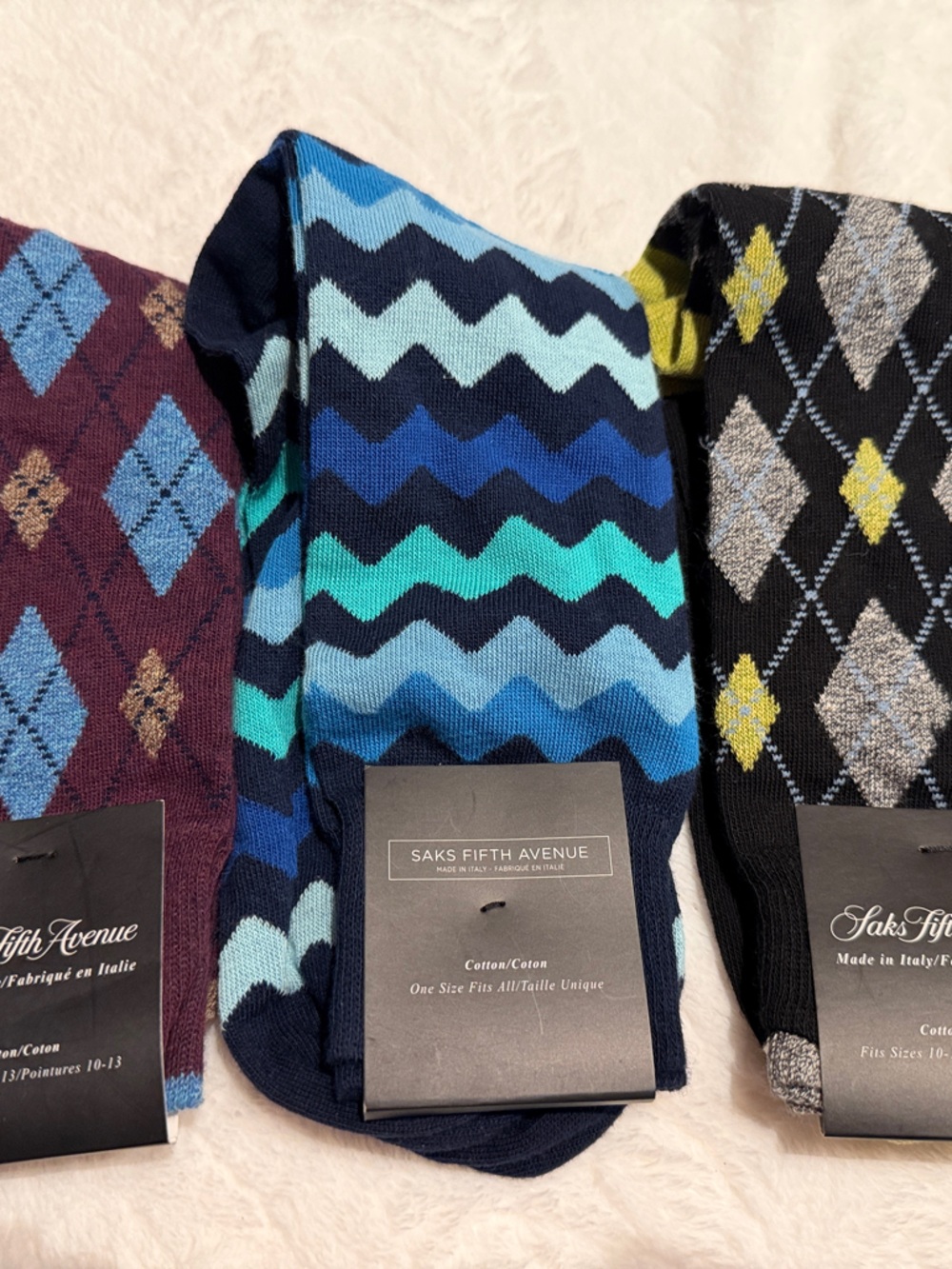 Saks Fifth Avenue Men's Dress Socks - Purple, Blue & Black Patterns